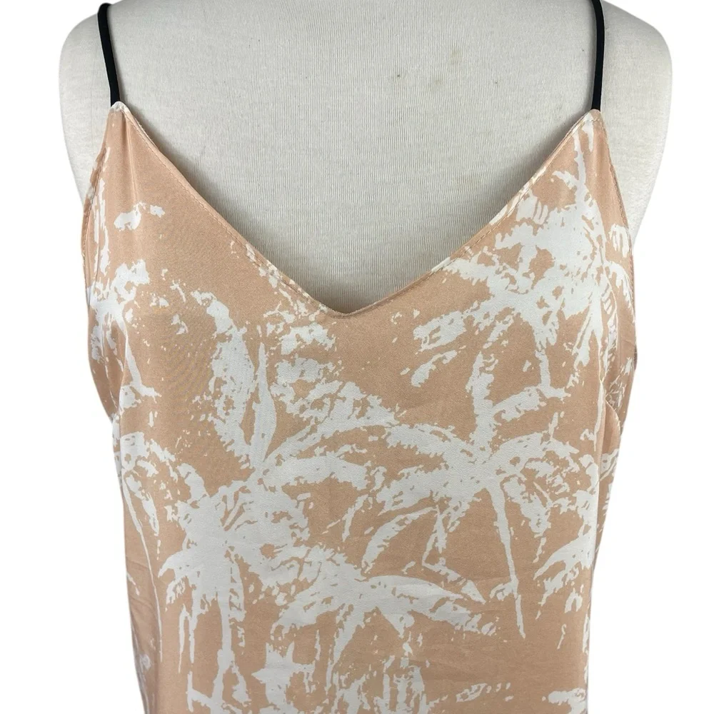 Audrey Tropical‎ Palm Maxi Slip Dress Tan and White, Size Small
